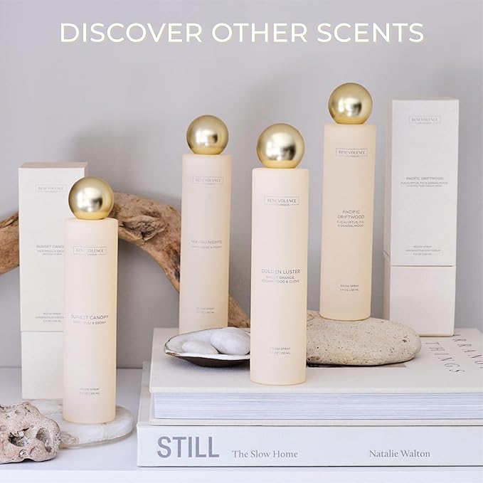 Benevolence LA Golden Luster Room Spray | Orange, Cedarwood & Clove | 3.4oz | Fall Home Fragrance, Pillow & Linen Spray | Low VOC, No Alcohol | Malibu Sands Collection