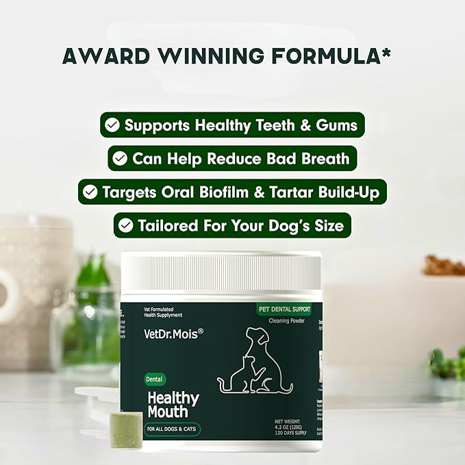 Dog Teeth Cleaning Powder, Dog Dental Powder and Cats Breath Freshener, Plaque Off Pet Tooth Cleaning lab co, Bad Breath & Tartar Remover for Dogs, Dog Teeth Cleaning with Enzymes 120 Day Supply, 120g