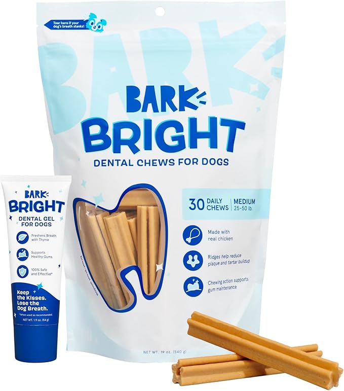 Barkbox Bright Original Dog Dental Kit, 30 Teeth Cleaning Chew Sticks & Toothpaste - Medium Breeds