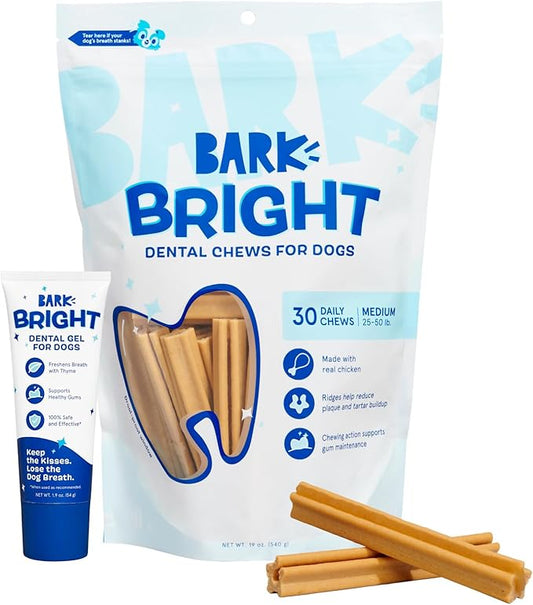 Barkbox Bright Original Dog Dental Kit, 30 Teeth Cleaning Chew Sticks & Toothpaste - Medium Breeds