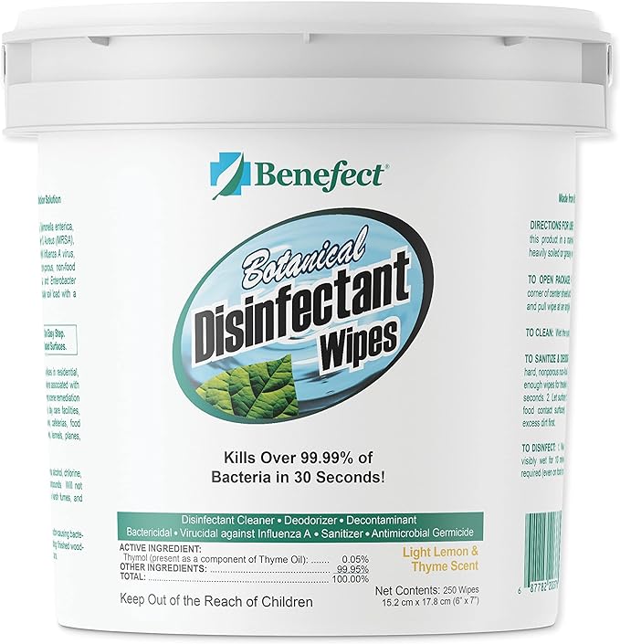 Benefect Botanical Disinfecting Wipes - (250 Wipe Count) Natural, No Residue - Antibacterial Disinfectant, Multi-Surface Cleaning and Sanitizing Wipes