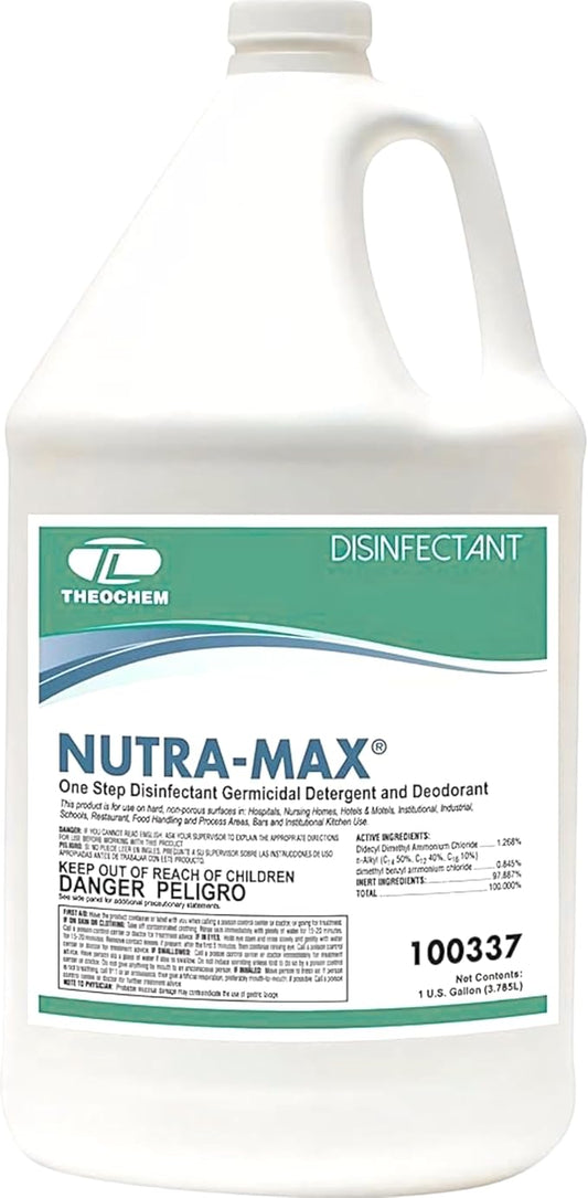 Nutra-Max Concentrated Hospital Grade Disinfectant, EPA List N Registered, Kills 99.9% Viruses & Bacteria, 1:32 Dilution Makes 32 Gallons, Commercial Strength Multi-Surface Cleaner