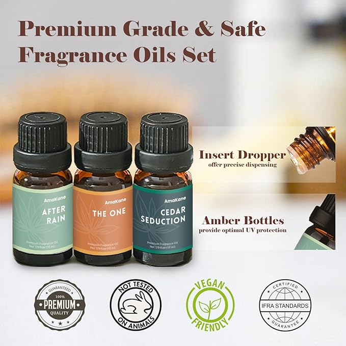 AmaKane Hotel Diffuser Oils, Hotel Scent Essential Oil, Fragrance Oil for Candle Making, Soap Scents for Making Soap, Aromatherapy Oils 6x10ml, Luxury Night, White Tea& Thyme, Jasmine& Sandal, More