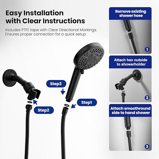 JOMOO Shower Hose, 118 Inch Extra Long Stainless Steel Handheld Shower Hose Extension/Replacement with Brass Insert and Nut, Flexible Anti-Kink Shower Head Hose for Bathroom, Matte Black