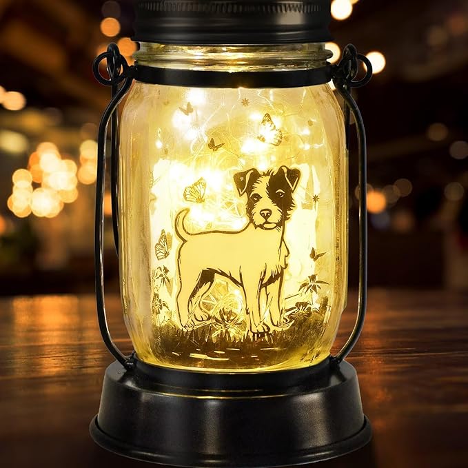 Jack Russell Terrier Gifts for Women/Men Jack Russell Terrier Solar Lanterns Mom Birthday Dog Lovers Lantern Pet loss Pet Memorial Lights Solar Garden Decoration for Yard, Patio,Backyard,Porch Torches