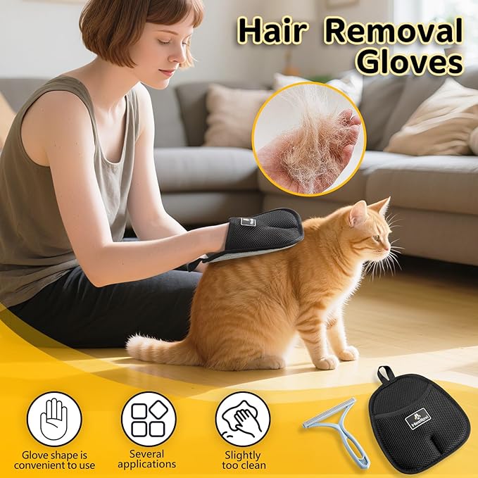 3Pcs Gloves Pet Hair Removal, Pet Hair Remover Glove, Washable Reusable Dogs Cats Hair Gloves for Furniture Bed Sheets Couch Clothes Carpet Car