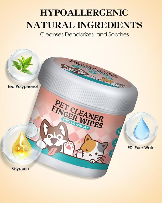 Dog & Cat Teeth Cleaning Wipes – Gentle Dog & Cat Dental Finger Wipes & Toothbrush Kit, Soft Cotton Oral Care Pads for Fresh Breath & Healthy Teeth, 50PCS Unscented Toothbrush Wipes