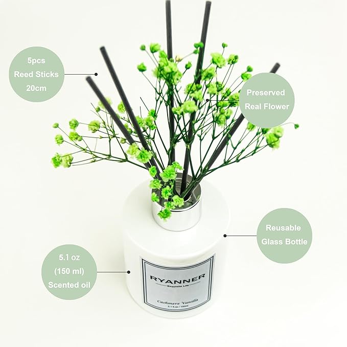 Reed Diffuser Set,5.1 fl oz Cashmere Vanilla Scent Diffuser with Sticks Home Fragrance Reed Diffuser with Essential Oil for Bathroom Shelf Decor&Air Freshener,Home Bathroom Office Decor&Gifts