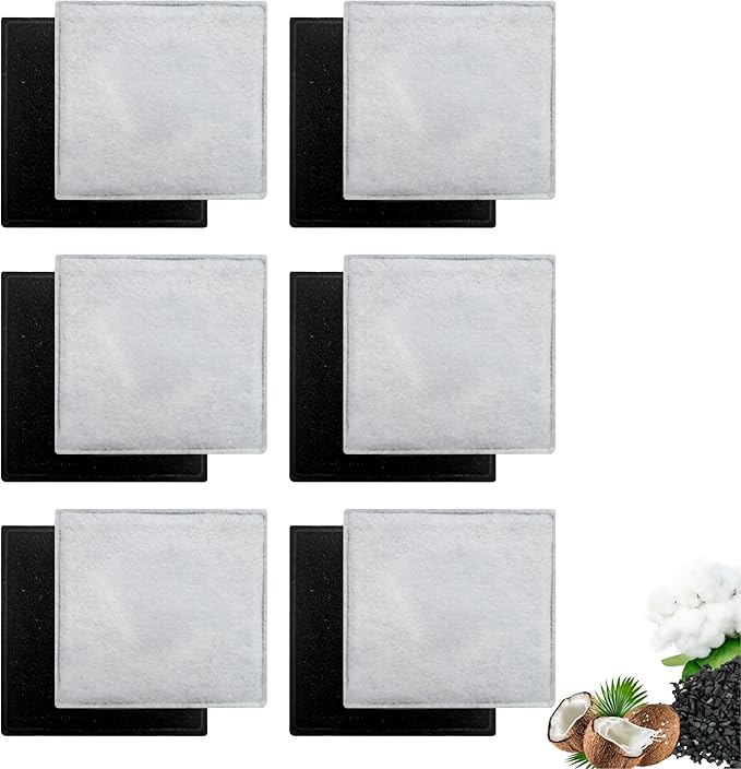 12 Pack Cat Water Fountain Replacement Charcoal Filters Square Compatible with Petsafe Premier Pet Fountain Filters 2.5 Inches, for Aqua Cube Catit Mini Flower Pet Fountains