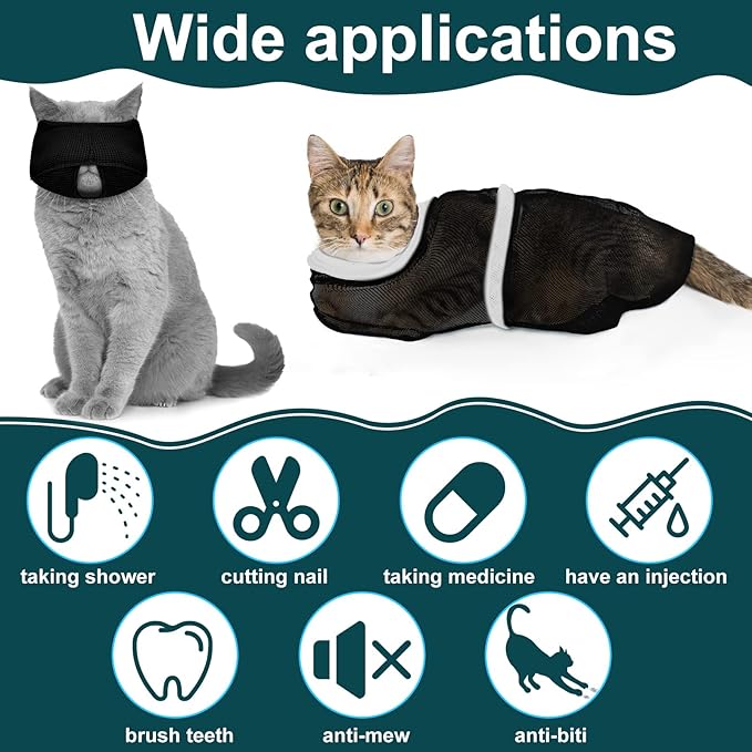 9 Pcs Cat Bathing Bag Set Cat Shower Bag Anti Bite and Scratch for Pet Grooming Washing Brush Comb Muzzle Nail Clipper Nail File Tick Tool(Black)