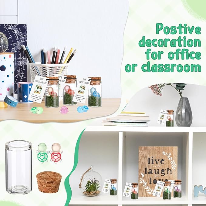 20 Sets Employee Appreciation Gifts Bulk Emotional Support Inspirational Mini Luminous Turtle Cards with Glass Bottle for Christmas Teacher Students Gift Classroom Party Favors