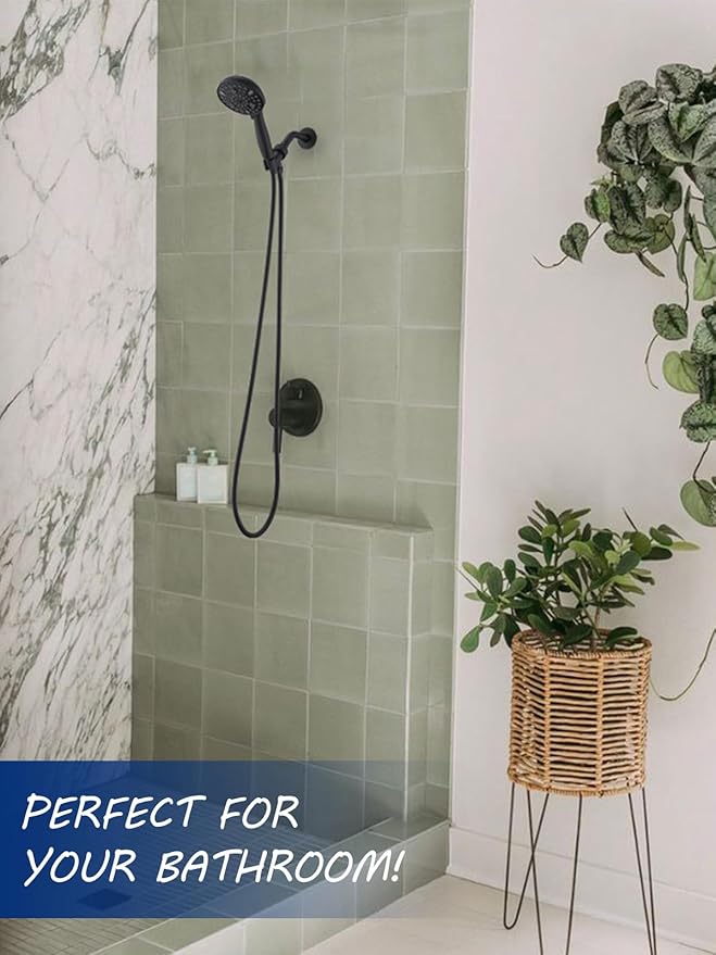 High Pressure 10 Setting Handheld Shower Head, 5" Detachable Showerhead Spray Built-in Power Wash to Clean Tub, Tile & Pets, 79" Extra Long Stainless Steel Hose, Adjustable Bracket - Matte Black