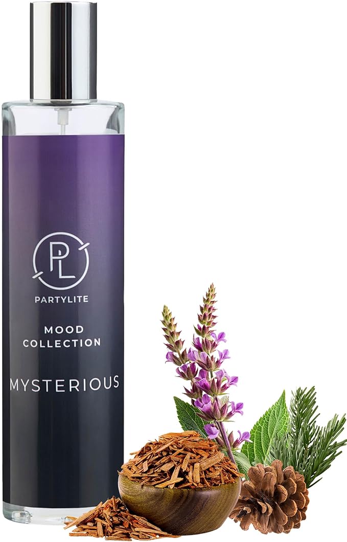 PartyLite Mysterious Scented Room Spray, 100mL, with Notes of Citron, Nutmeg & Clove and Patchouli, Part of The Mood Collection, Warm & Earthy, Perfect for Gifting