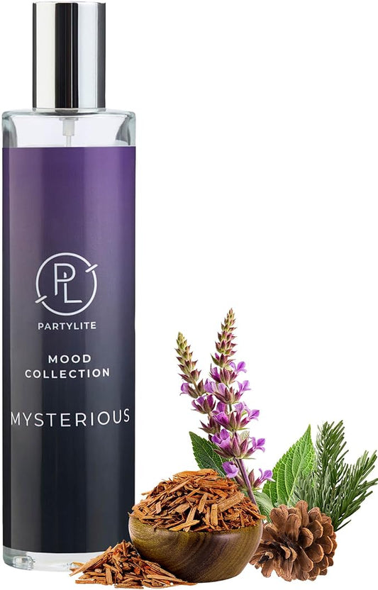 PartyLite Mysterious Scented Room Spray, 100mL, with Notes of Citron, Nutmeg & Clove and Patchouli, Part of The Mood Collection, Warm & Earthy, Perfect for Gifting