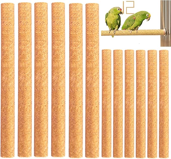 12Pcs Sand Perch Covers for Birds - Large Bird Perch Covers 10" Long x 0.78" Diameter Bird Perches for Parakeets, Lovebirds, Parrotlets, Canaries and Other Small Birds(Yellow, 12pcs 10" x 0.78")