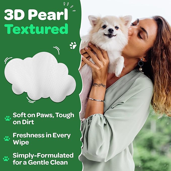 160 Dog Wipes for Paws and Butt - Unscented Dog Wipes Cleaning & Deodorizing - Extra Large, Thick and Chemical Free - Pearl Textured Pet Wipes for Dogs