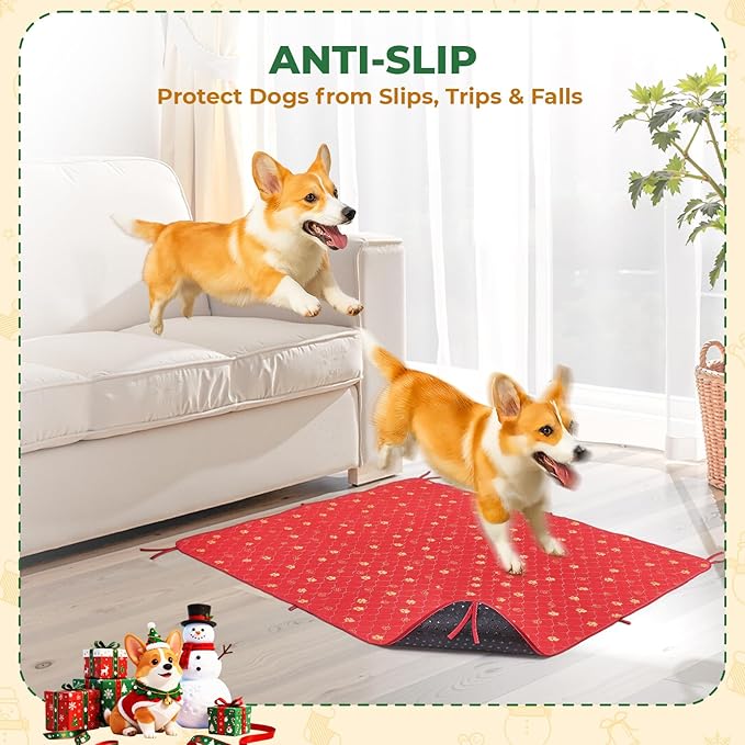 Fostanfly Washable Pee Pads for Dogs, 2 Pack 54"x54" Reusable Extra Large Ultra-Absorbent Non-Slip Leak-Proof Potty Training Pads for Puppy & Whelping, Christmas & New Year's Essential for Dogs, Red