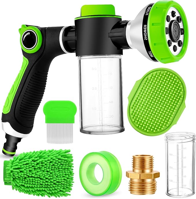 2-in-1 Dog Shower Attachment for Indoor & Outdoor, 8 Sprayer Modes Dog Wash Hose Attachment with Soap Dispenser, Ideal for Car Wash and Pet Wash