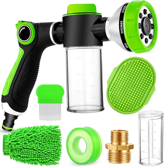 2-in-1 Dog Shower Attachment for Indoor & Outdoor, 8 Sprayer Modes Dog Wash Hose Attachment with Soap Dispenser, Ideal for Car Wash and Pet Wash