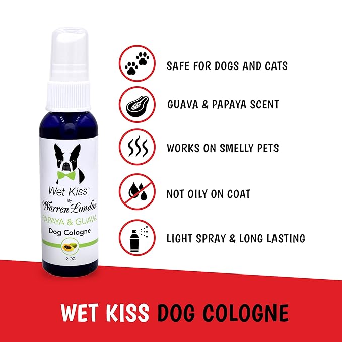 Warren London Wet Kiss Dog Cologne Spray – Papaya & Guava | Long-Lasting Odor Eliminator & Coat Freshener for Dogs & Cats | 16 oz