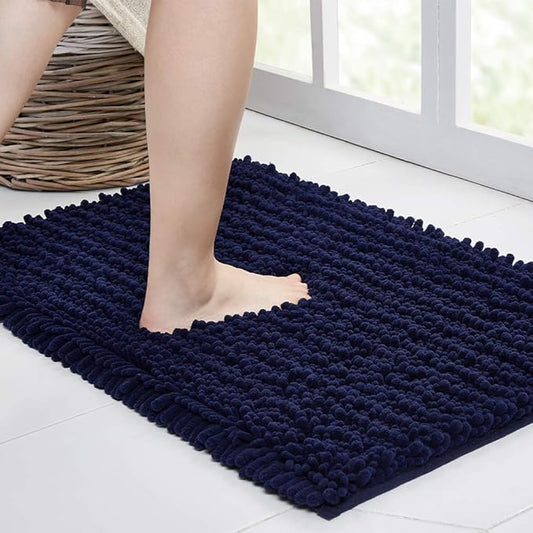Walensee Bathroom Rug Non Slip Bath Mat (44x24 Inch Navy) Water Absorbent Super Soft Shaggy Chenille Machine Washable Dry Extra Thick Perfect Absorbant Best Large Plush Carpet for Shower Floor