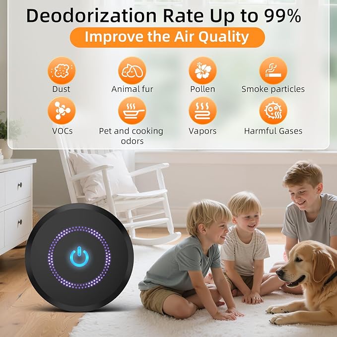 Ozone Odor Eliminator for Strong Odor 99% Cat Litter Deodorizer Dog Poof Odor Removal Air Ionizers for Home Portable Air Purifier Bedroom Toilet, Kitchen, Pets, Shoe, Smoke, Formaldehyde Air Freshener
