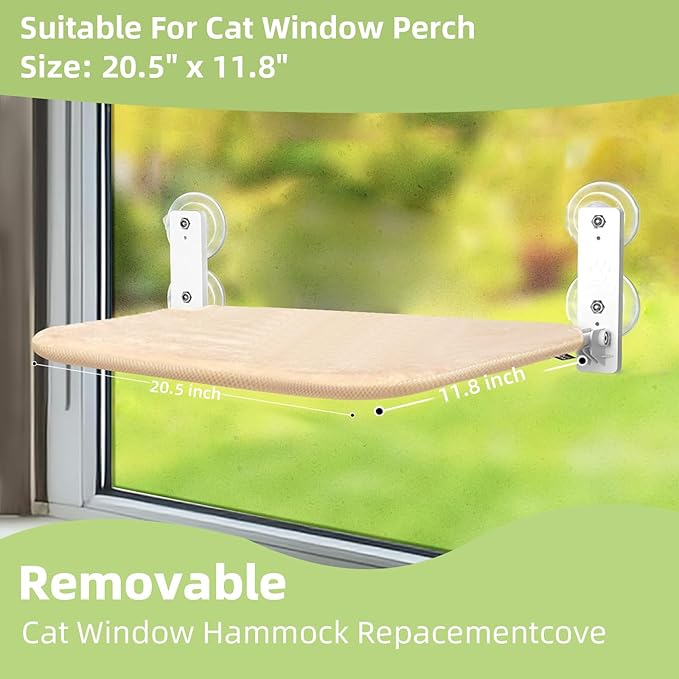 2PCS Replacement Cover for Cat Window Perch, M Size Cordless Cat Window Hammock Bed Accessories, Reversible Breathable/Warm Seat Cover for Inside (White, 20.4" L x 11.8" W)