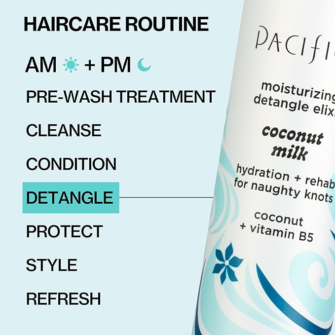 Pacifica Coconut Milk Hair Detangler Spray - Leave In Conditioner Spray, Detangling Elixir Suitable for All Types, Fine and Curly Hair Products, Smoothing, Moisturizing, and Anti-Frizz - 207 mL