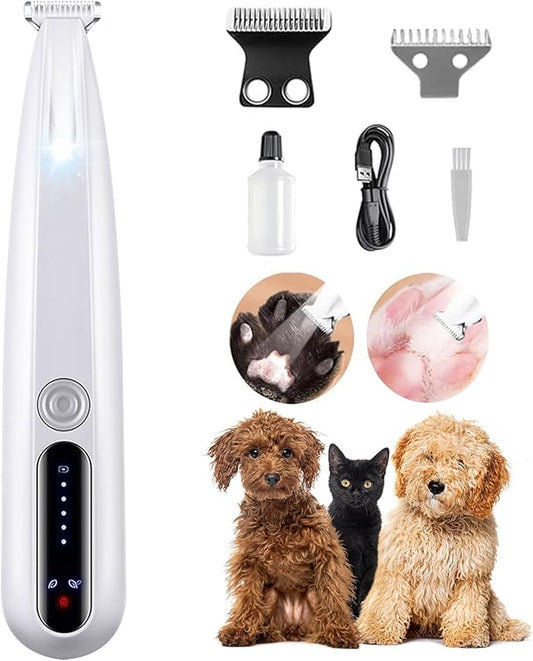 2025 New Pet Precision Trimmer, Dog Paw Trimmer with LED Light, Low Noise, IP68 Waterproof, Dual-Speed Motor, Suit for Trimming Paw, Ear, Face, Butt, Eyebrows, USB Rechageble