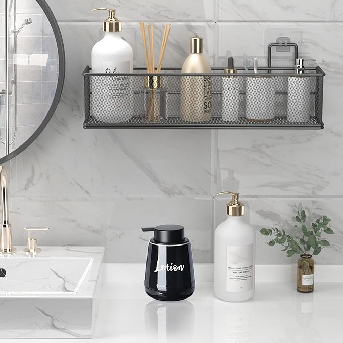 LEETOYI Bathroom Countertop Dispensers Modern Ceramic Soap Lotion Dispenser Bottles, Hand Soap Dispenser for Bathroom, Dish Soap Dispenser for Kitchen, Easy to Press Pump (Black, Labeled Lotion)