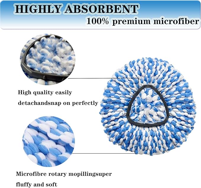 4 Pack Mop Replace Heads for O Cedar Rinse Clean 2 Tank System, Spin Mop Replacement Head, Fluffy Microfiber OCeda Mop Refill Replace Head, Machine Washable