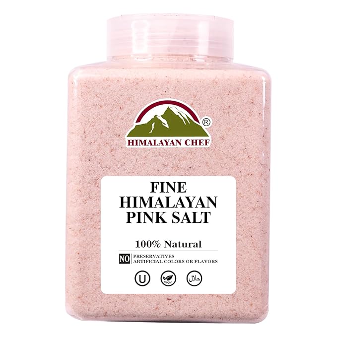 Himalayan Chef Pink Himalayan Salt Fine Grain, 5 lbs Plastic Jar - Pure, Natural, Kosher, Non-GMO, Mineral-Rich, for Cooking, Seasoning, Baking, Table Use