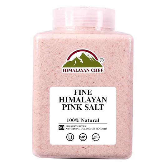 Himalayan Chef Pink Himalayan Salt Fine Grain, 5 lbs Plastic Jar - Pure, Natural, Kosher, Non-GMO, Mineral-Rich, for Cooking, Seasoning, Baking, Table Use