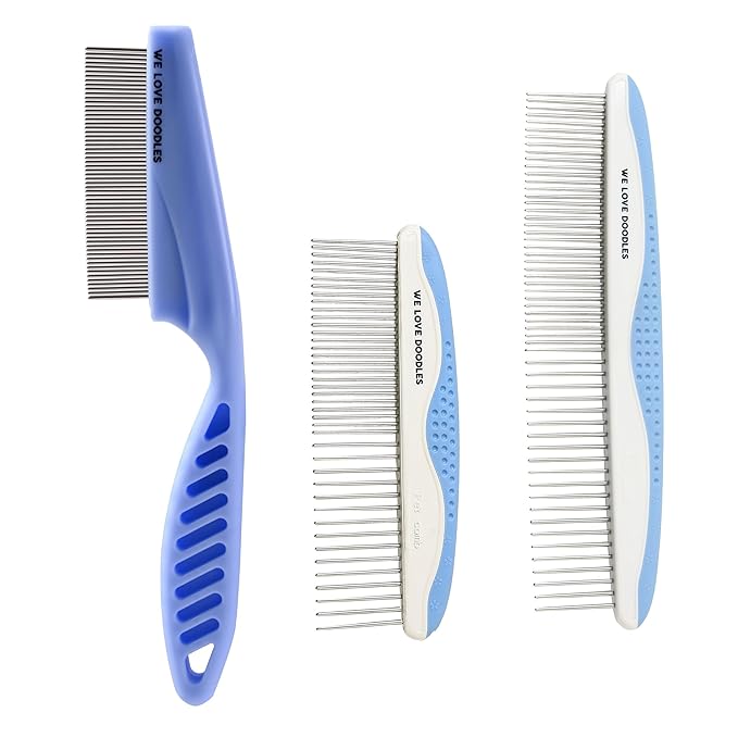 We Love Doodles Flea Comb for Dogs and Metal Dog Grooming Comb | Dog Face Comb | Fine Tooth Tear Stain Remover Metal Comb | Removes Tangles & Matts | Dematting Pet Combs | Detangler For Matted Hair