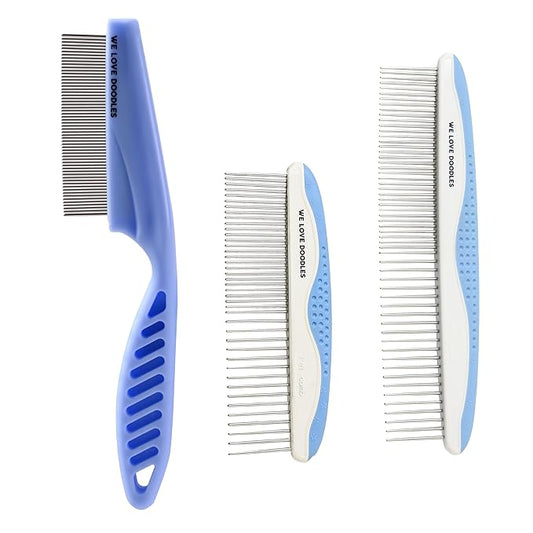 We Love Doodles Flea Comb for Dogs and Metal Dog Grooming Comb | Dog Face Comb | Fine Tooth Tear Stain Remover Metal Comb | Removes Tangles & Matts | Dematting Pet Combs | Detangler For Matted Hair