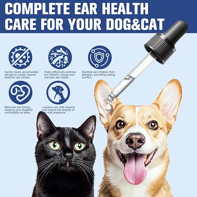 BARAVI Clean Aura Ear Care for Dogs & Cats - 3.38 fl oz (100ml) Natural Formula, Nourish & Soothe Pet Ear Comfort (Blue, S)