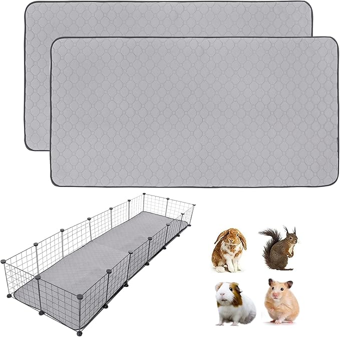 2 Pack Guinea Pig Cage Liners, 24'' X 72'' Washable Guinea Pig Pee Pads, Non Slip Reusable Super Absorbent Guinea Pig Training Mat Bedding Fleece for Small Animals Hamster Rabbit Chinchilla Rat