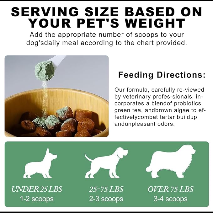 Pet Teeth Cleaning Powder 6 oz - Dog Dental Care, Dogs & Cats Tooth Cleaning, Tartar Cleaning and Removal, Fighting Bad Breath, Oral Care, Breath Freshener