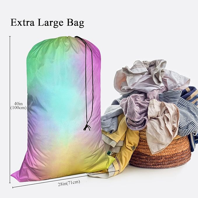 Swono Watercolor Rainbow Extra Large Huge Heavy Duty Oxford Cloth Laundry Storage Bag with Drawstring Closure, Clouds Beautiful Dye Gradient Art Laundry Bag, Machine Washable, Colorful