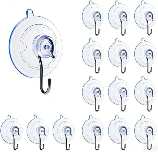 16 Pack Small Adhesive Suction Cup Hooks, 1.2 Inch Clear Mini Suckers Hook for Bathroom, KitchenWall, and Glass Door Window Hanging Signs, Holiday Ornaments, Suncatchers-(Holds 1 lb)