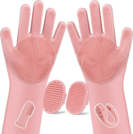 6PCS Pet Grooming Kit for Dogs,Cats and Horses | Dog Washing Gloves | Dog Bath Brush | Dog Bath Gloves | Dog Shampoo Brush | Pet Grooming Gloves | Dog Bath Supplies (Light Pink)