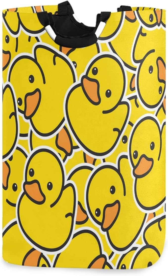 visesunny Cute Yellow Duck Cartoon Animal Large Capacity Laundry Hamper Basket Water-Resistant Oxford Cloth Storage Baskets for Bedroom, Bathroom, Dorm, Kids Room