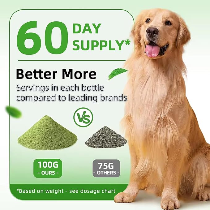 No-Brush Dog Teeth Cleaning Powder Eliminates Plaque in 30 Seconds, Dental Powder Cats Breath Freshener, Teeth Care Plaque Off Pet Tooth, Bad Breath Remedy Tartar Remover for Dogs with Enzymes