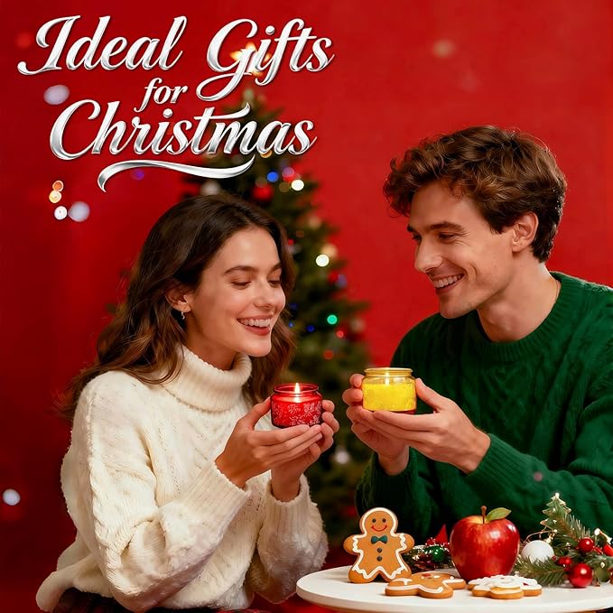 Christmas Scented Candles Gift Set - Holiday Soy Wax Candles with Festive Scents - Christmas Tree, Fireplace, Cinnamon, Mulled Wine - Great Gifts for Women, Home Decor, 4 Pack