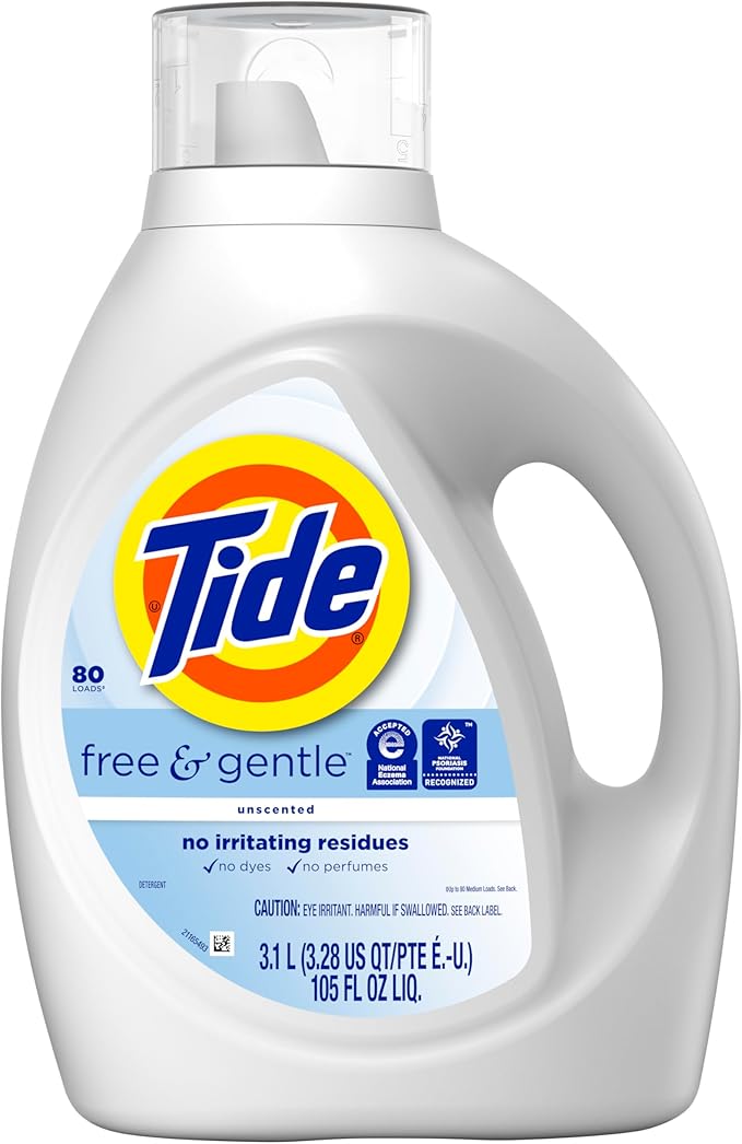 Tide Free & Gentle Liquid Laundry Detergent, 80 Loads, 105 fl oz, Tide Laundry Detergent, Clean Laundry Detergent