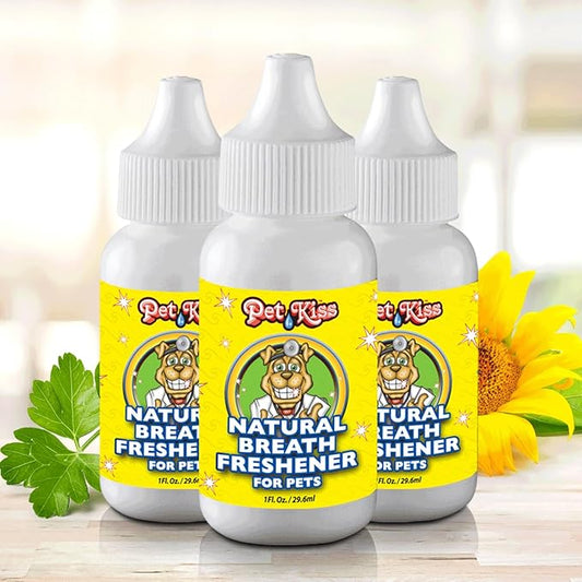 Pet Kiss Breath Freshener for Dogs & Cats, Premium Pet Dental Care Solution | Eliminate Bad Breath & Fight Tartar | Easy Water Additive – Vet Recommended 8 OZ - (Pack of 3)