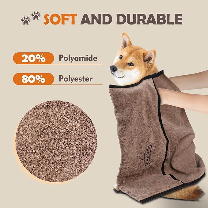 Microfiber Dog Grooming Bath Towel: Super Absorbent Soft Pet Grooming Towel Bath & Shower Supplies - Large Towels to Drying Dog Cat Pets Drying & Grommers (Brown, 2 Pcs)
