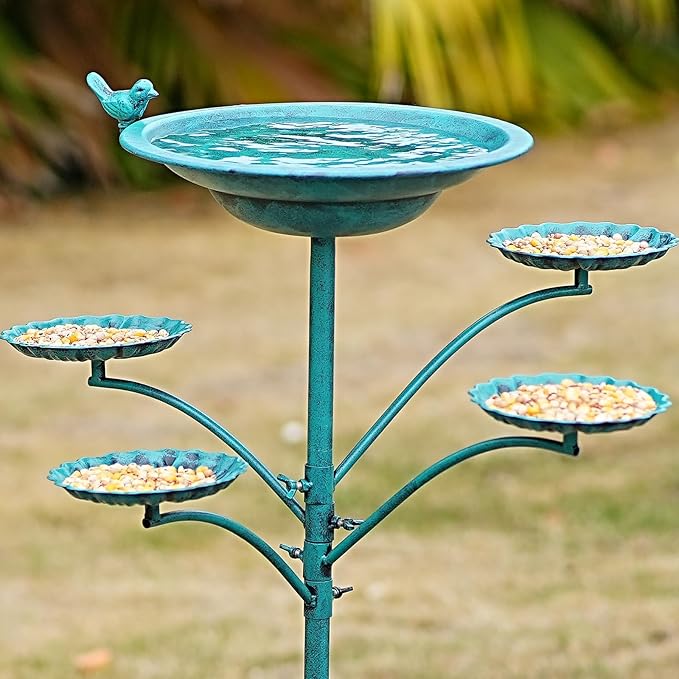 35 "H Cast Iron Base Bird Bath for Outside, Metal Bird Feeding Bowl Tray, Metal Bird Bath Garden Patio Decor(Green)
