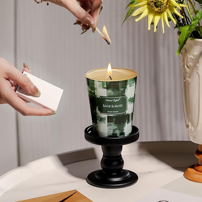 HomeLights Scented Candles for Women & Men, 6.7oz Candle Jars Aromatherapy Single Wick Candle, Ideal for Scandinavian Minimalist Design Home Decor and Gifts, Sage & Moss