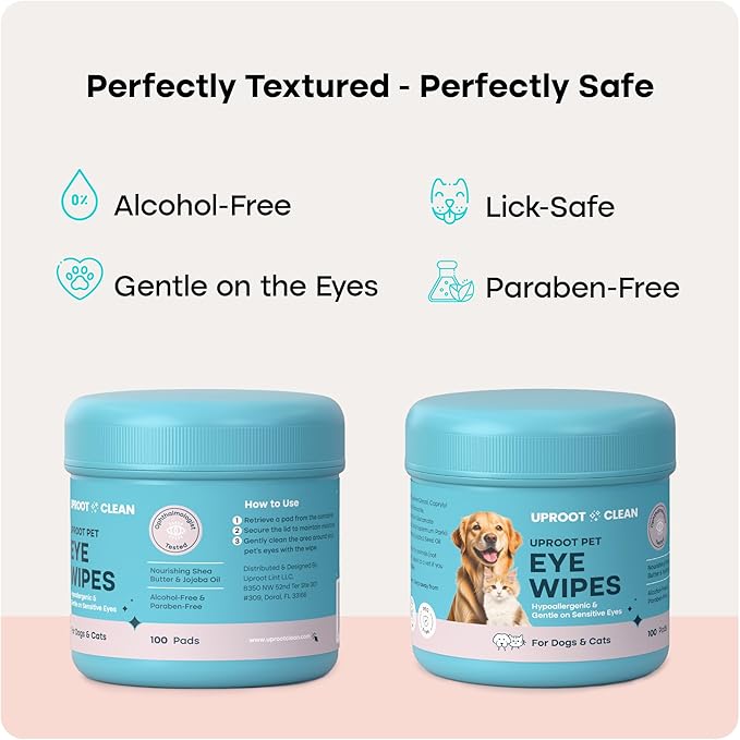 Uproot Clean Cat & Dog Eye Wipes: Hypoallergenic Eye Wipes for Dogs (100ct.) - Gentle & Cleansing Tear Stain Remover for Dogs - Reduce Discharge, Tear Stain Deep Clean Wrinkles Cats